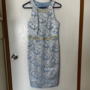 Carmen Marc Valvo Jacquard Knee-length Halter Crystal Embellished Size 4